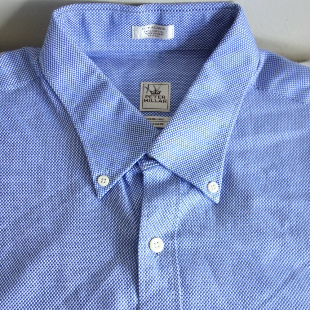 PETER MILLAR Blue White Micro Print Long Sleeve Button Shirt – Mens XL